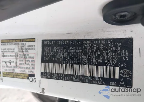 2005 Toyota Corolla Ce from USA, damaged, VIN 2T1BR32E85C450727